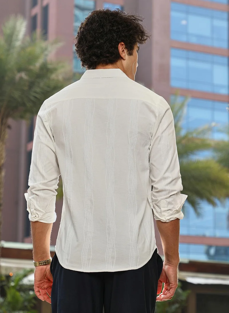CAHOOT  Men's Daisy White Swirl-Tactile Shirt For Casual Wear | Spread Collar | Long Cuffed Sleeves | Button Closure | Shirt Crafted With Comfort Fit For Everyday Wear for Men | Best Price UAE